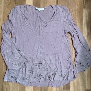 Astr The Label Rayon V-Neck Floral Cut Out Bell Sleeve Boho Blouse Women’s S